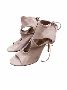 Aquazzura Sexy Thing Bootie Sandals 40 Nude Suede Lace Up Cutout Heels